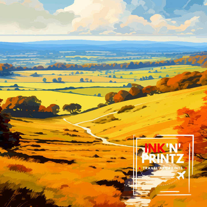 Blackdown Hills AONB Print Area of Outstanding Natural Beauty Art Blackdown Hills Poster Somerset Devon Border Wall Art English Countryside