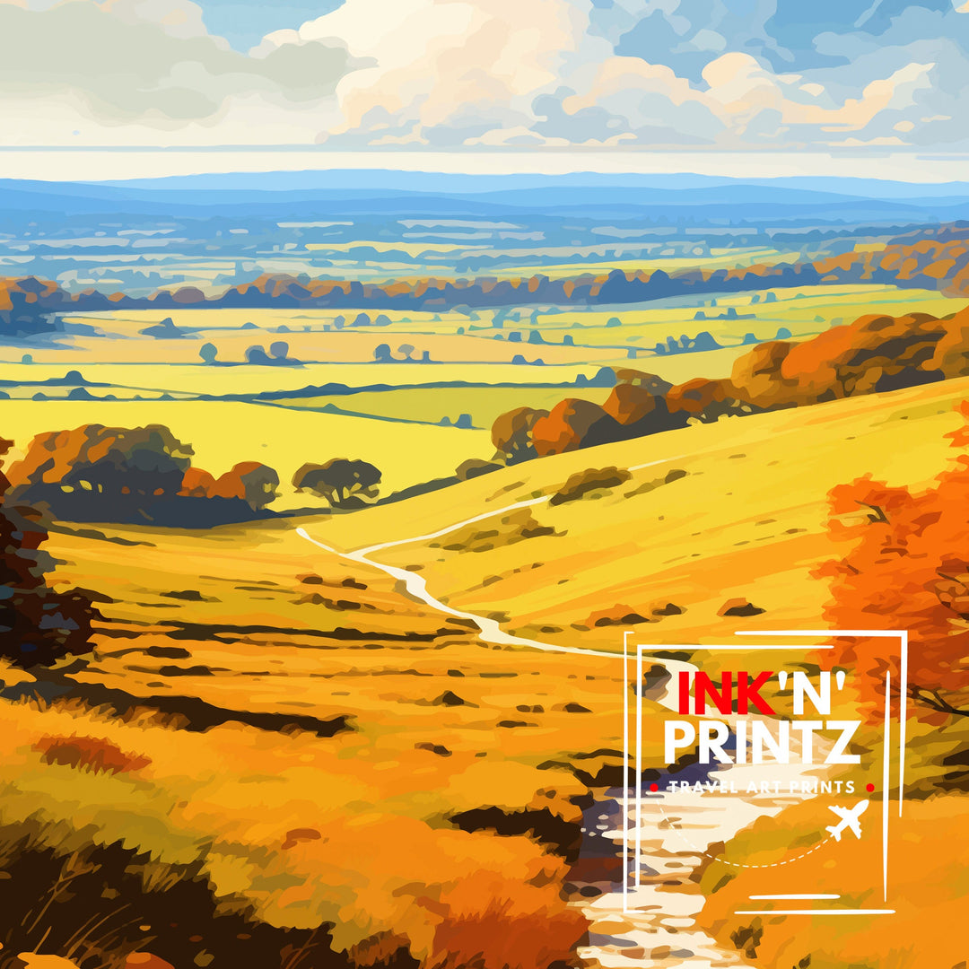 Blackdown Hills AONB Print Area of Outstanding Natural Beauty Art Blackdown Hills Poster Somerset Devon Border Wall Art English Countryside