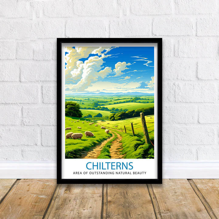 Chilterns AONB Print English Countryside Art Chilterns Landscape Poster UK Nature Reserve Wall Decor Hiking Trails Illustration British