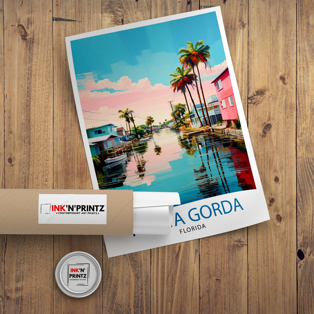 Punta Gorda Florida Print Coastal Town Art Charlotte Harbor Poster Florida Landscape Wall Art Gulf Coast Decor Seaside Town Illustration