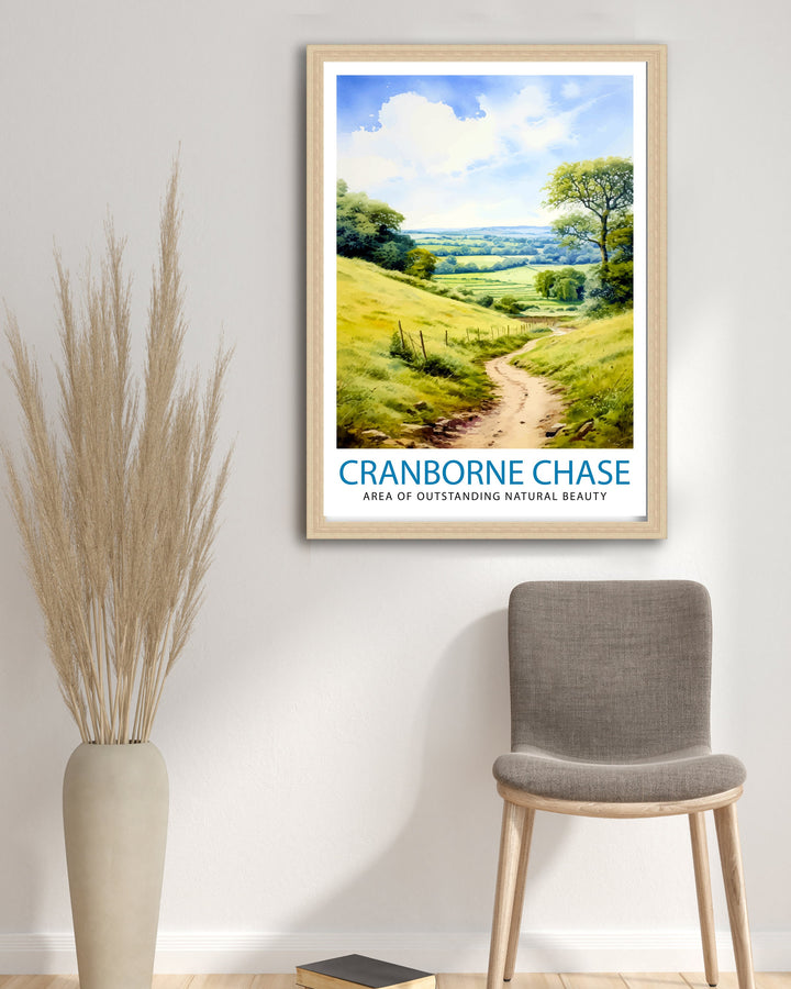 Cranborne Chase AONB Print English Countryside Art Rural Landscape Poster Dorset Wiltshire Scenery Wall Decor UK Nature Reserve Illustration