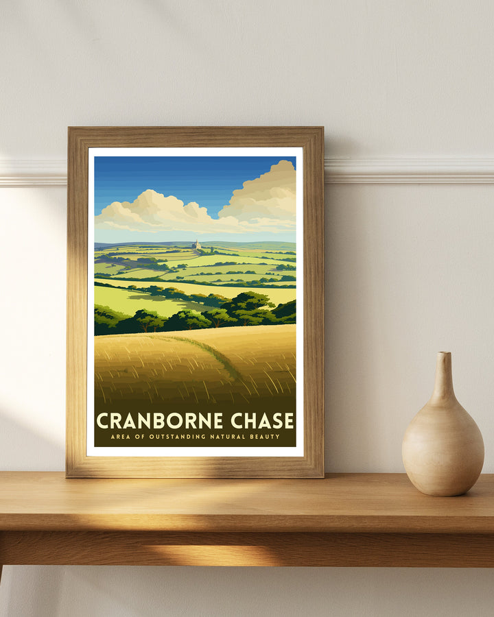 Cranborne Chase AONB Print English Countryside Art Rural Landscape Poster Dorset Wiltshire Scenery Wall Decor UK Nature Reserve Illustration