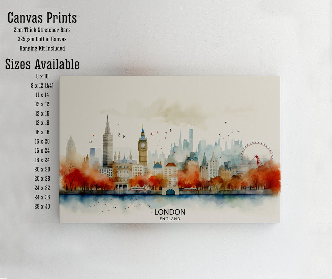 London Skyline Print Iconic Cityscape Art London Landmarks Poster England Capital Wall Decor Thames River View Illustration Urban Metropolis