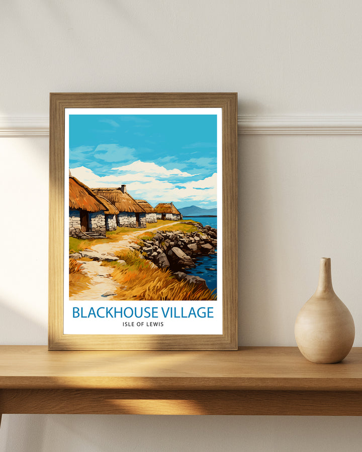 Blackhouse Village Isle of Lewis Poster Scottish Traditional Homes Art Hebridean Culture Poster Scotland Rural Landscape Wall Decor Celtic