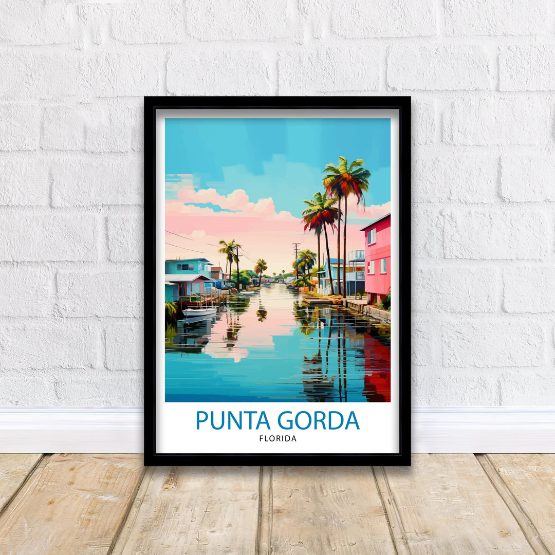 Punta Gorda Florida Print Coastal Town Art Charlotte Harbor Poster Florida Landscape Wall Art Gulf Coast Decor Seaside Town Illustration