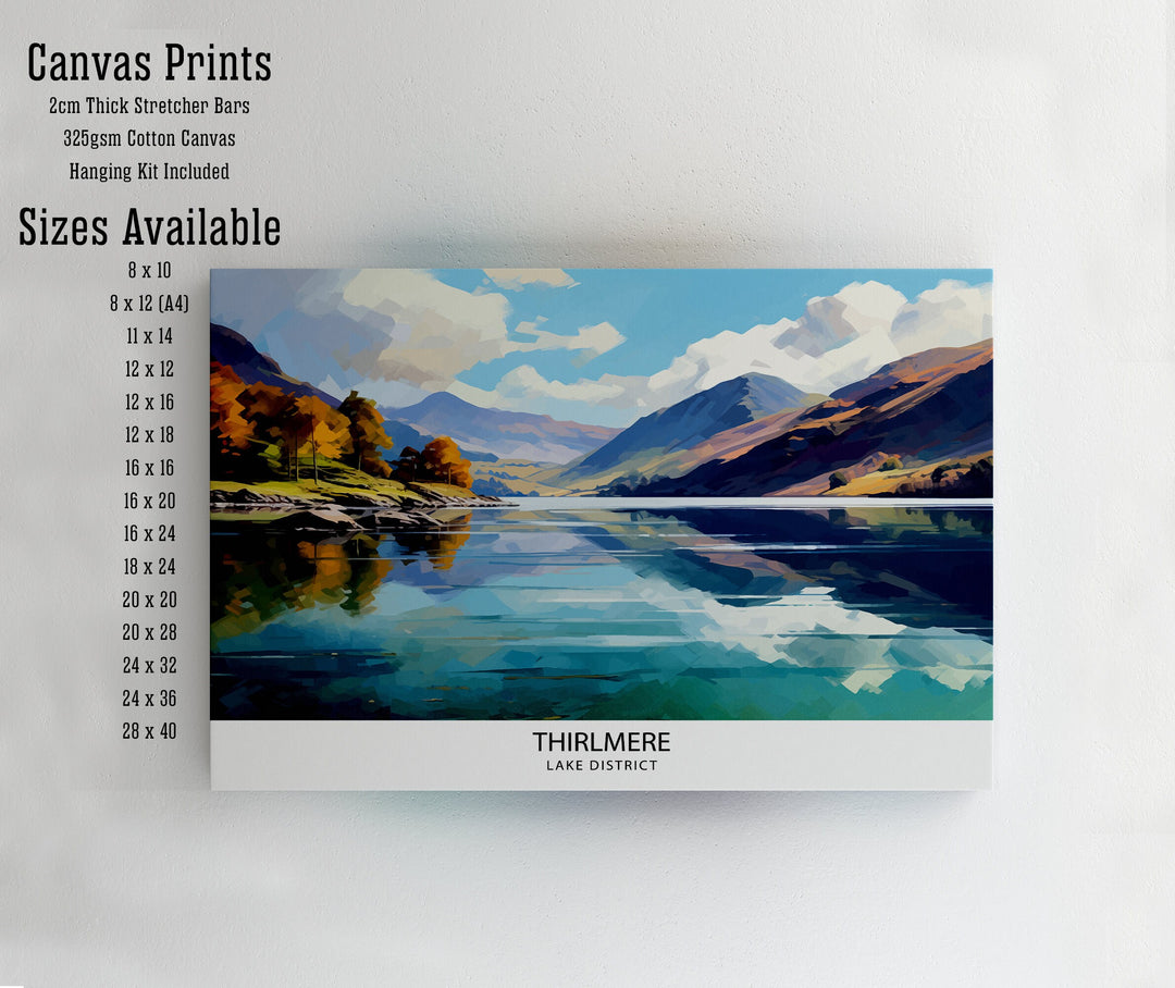 Thirlmere Lake District Travel Print Lake District Wall Decor Lake District Home Living Decor, Thirlmere Illustration Travel Poster Gift