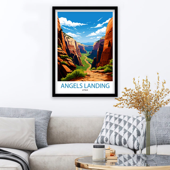 Angels Landing Utah Poster Zion National Park Art Hiking Trail Poster Scenic Landscape Wall Decor Nature Adventure Illustration Southwest USA