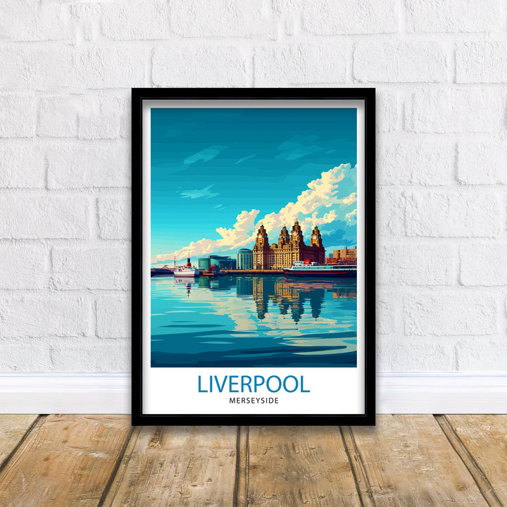 Liverpool Travel Poster Liverpool Wall Art Liverpool Home Decor Liverpool Cityscape Illustration Gift For Liverpool Lovers England Travel