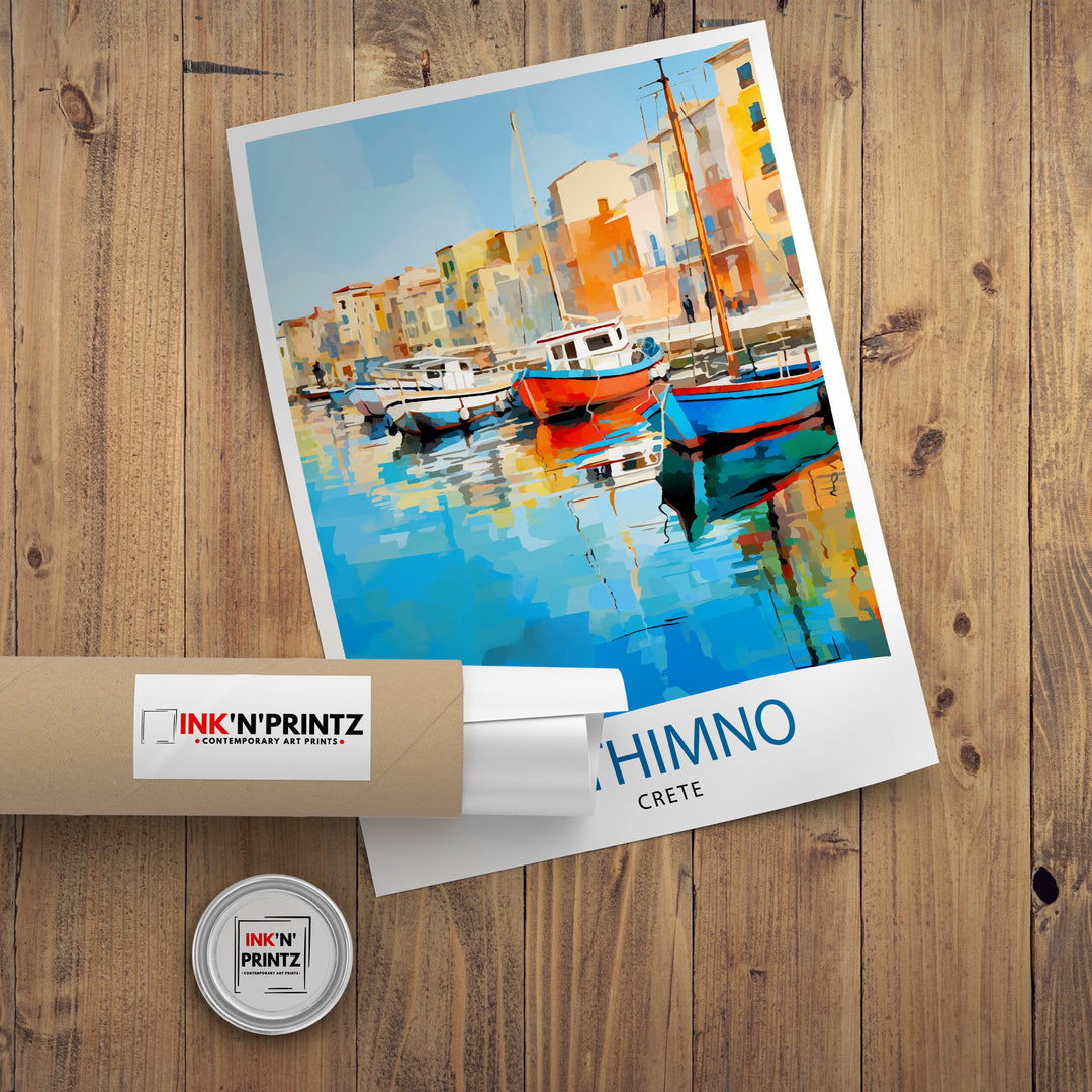 Rethymno Crete Poster Greek Island Art Venetian Harbor Poster Mediterranean Landscape Wall Decor Crete Town Illustration Greek Culture