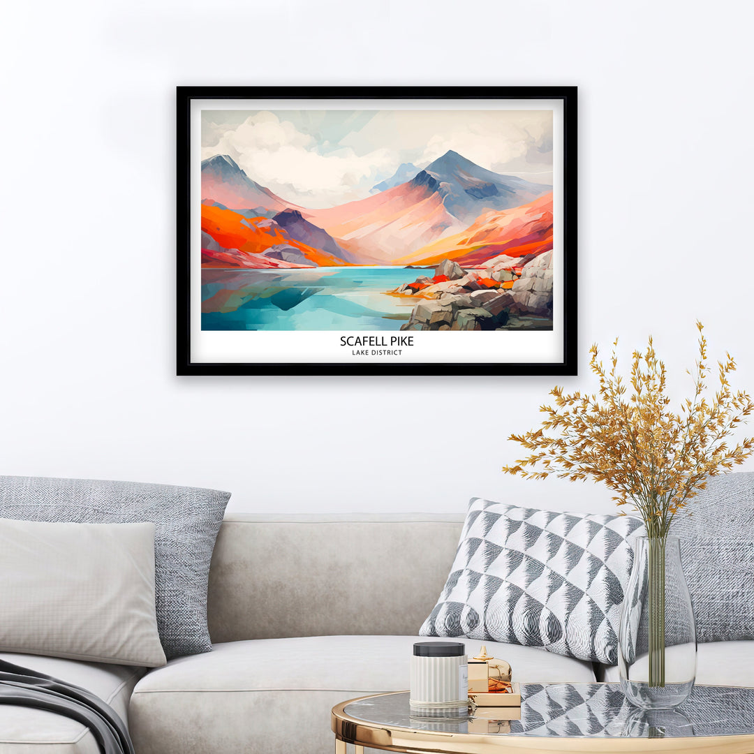 Scafell Pike Travel Print Lake District Wall Art Scafell Pike Illustration England Travel Poster Gift for Hikers Mountain Wall Decor