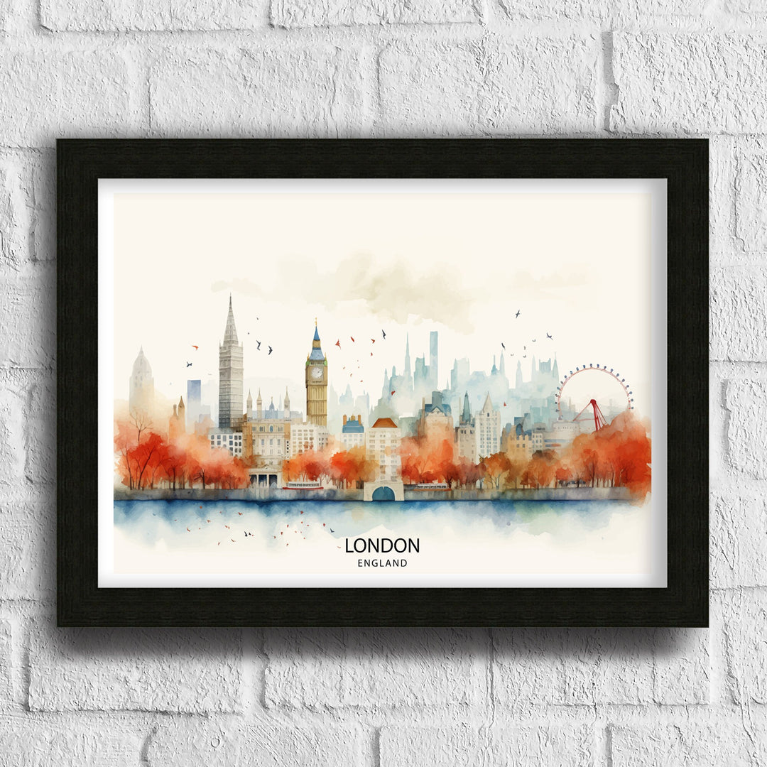 London Skyline Print Iconic Cityscape Art London Landmarks Poster England Capital Wall Decor Thames River View Illustration Urban Metropolis