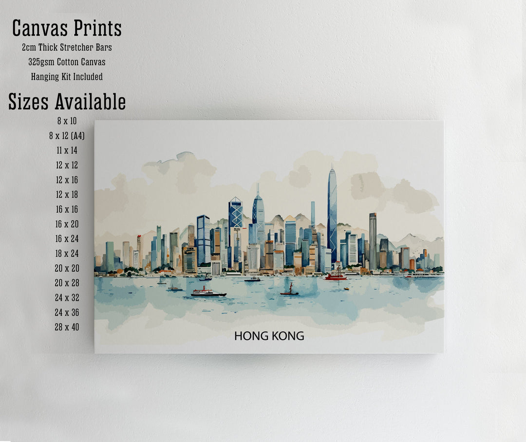 Hong Kong Skyline Print Iconic Cityscape Art Victoria Harbour Poster Hong Kong Wall Decor Asian Metropolis Illustration Urban Landscape