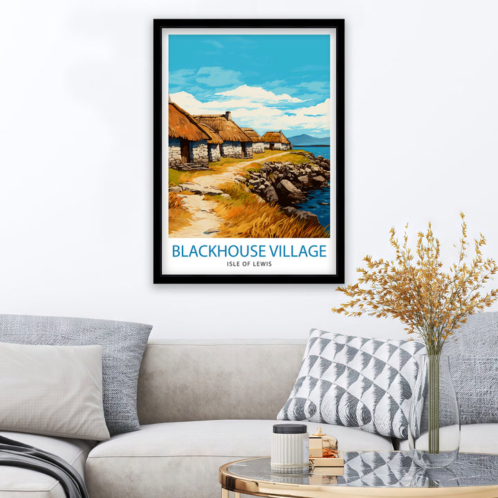 Blackhouse Village Isle of Lewis Poster Scottish Traditional Homes Art Hebridean Culture Poster Scotland Rural Landscape Wall Decor Celtic