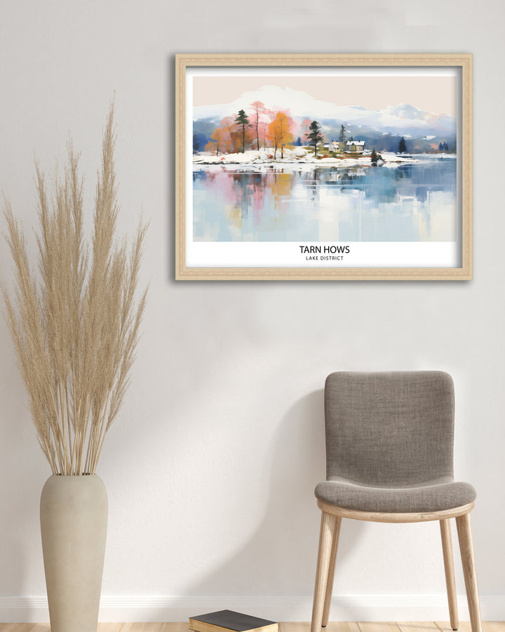 Tarn Hows Lake District Travel Print Lake District Wall Decor Tarn Hows Home Living Decor Tarn Hows Illustration Travel Poster Gift