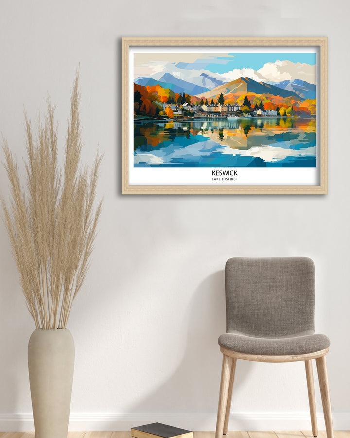 Keswick Lake District Travel Print Lake District Wall Decor Keswick Home Living Decor Lake District Illustration Travel Poster