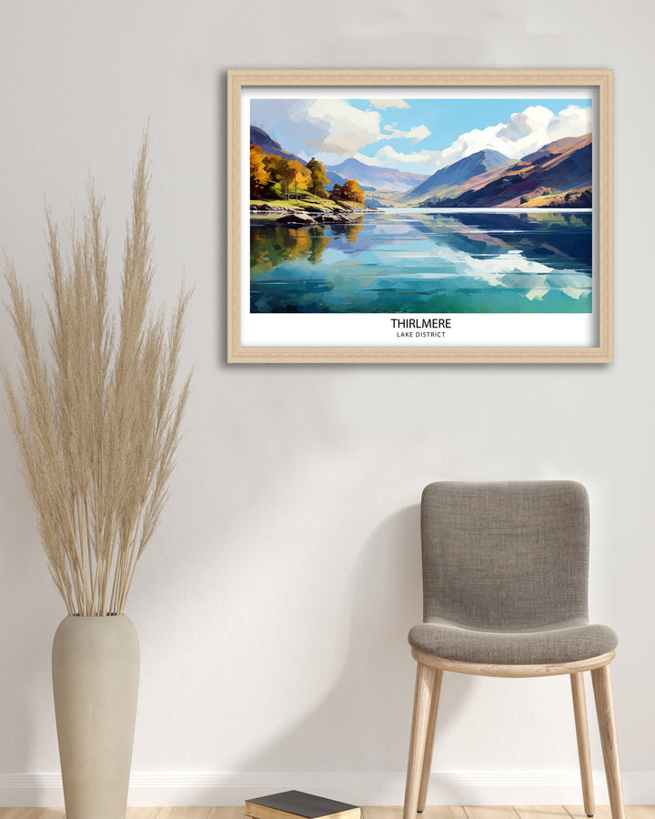 Thirlmere Lake District Travel Print Lake District Wall Decor Lake District Home Living Decor, Thirlmere Illustration Travel Poster Gift