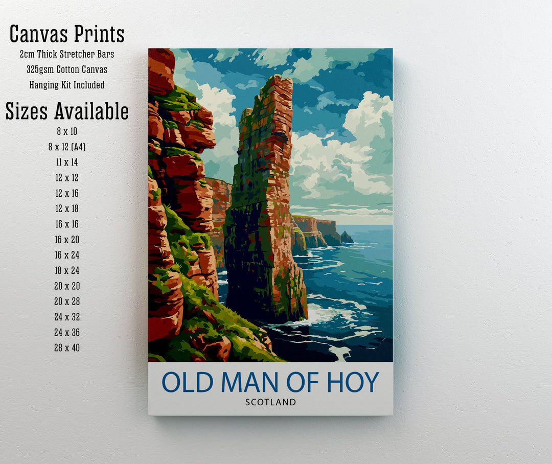 Old Man of Hoy Scotland Poster Iconic Sea Stack Art Orkney Islands Poster Scottish Coastline Wall Decor Natural Landmark Illustration UK