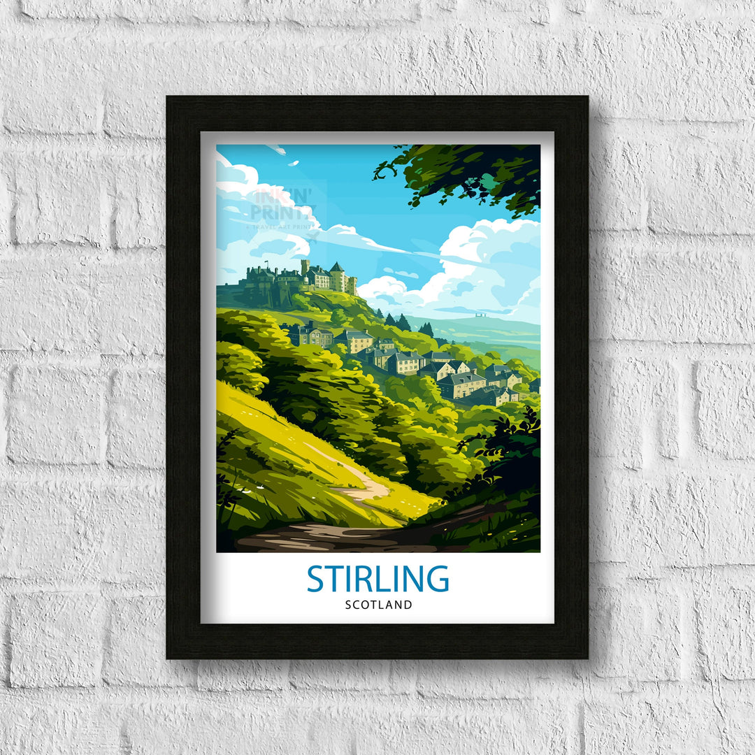 Stirling Scotland Poster Historic City Art Scottish Landmarks Poster Stirling Castle Wall Decor Scotland Landscape Illustration