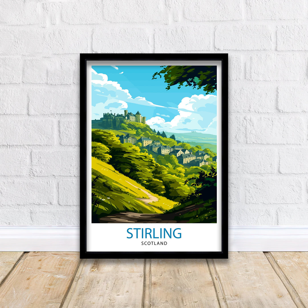 Stirling Scotland Poster Historic City Art Scottish Landmarks Poster Stirling Castle Wall Decor Scotland Landscape Illustration