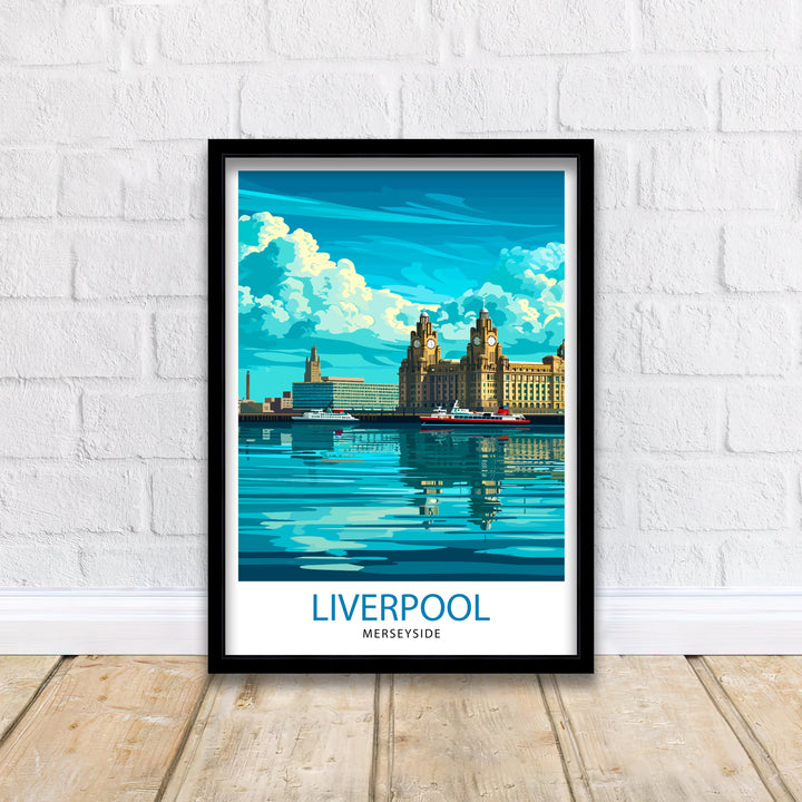 Liverpool Travel Poster Liverpool Wall Art Liverpool Home Decor Liverpool Cityscape Illustration Gift For Liverpool Lovers England Travel