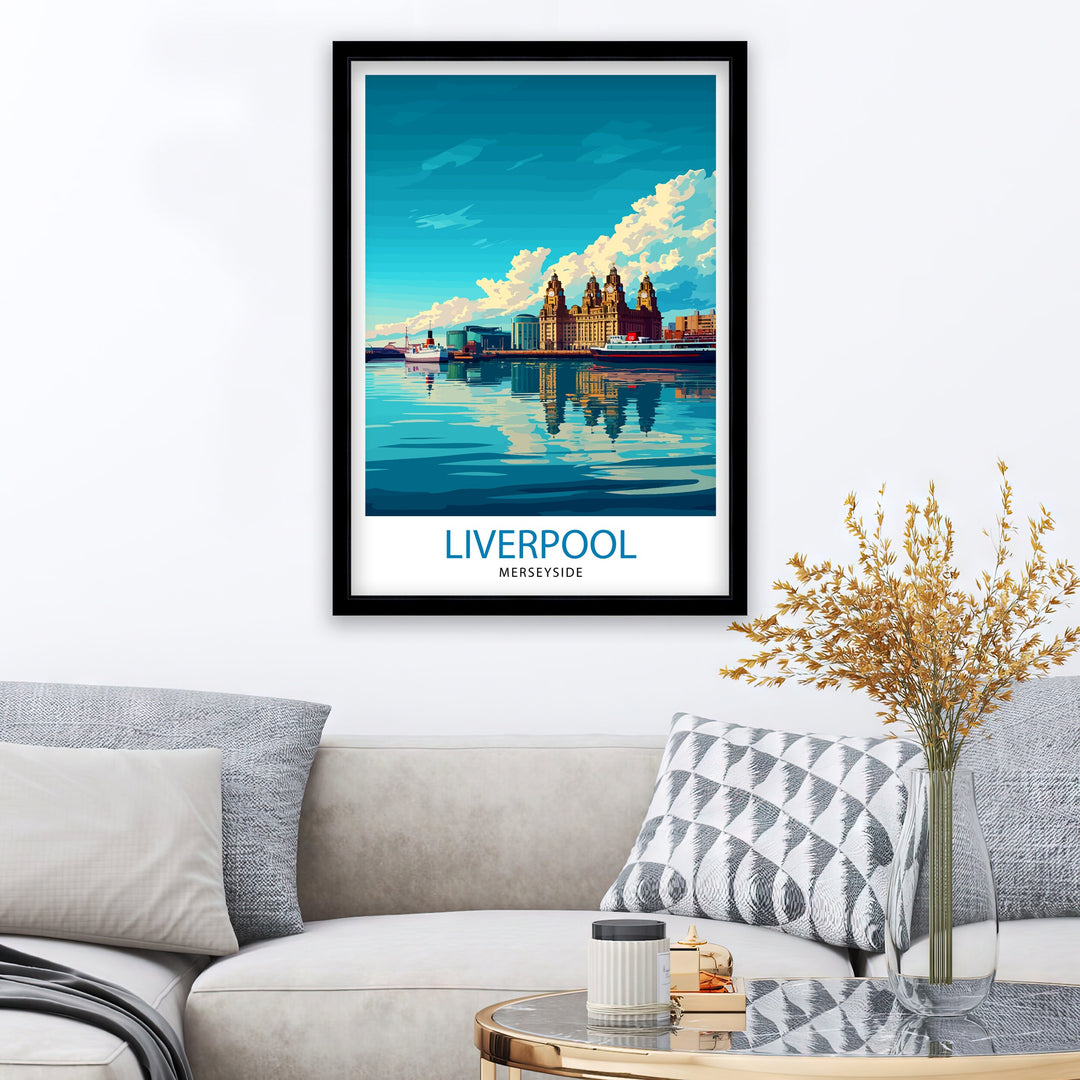 Liverpool Travel Poster Liverpool Wall Art Liverpool Home Decor Liverpool Cityscape Illustration Gift For Liverpool Lovers England Travel