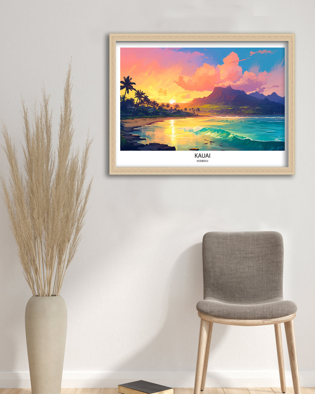 Kauai Hawaii Print Tropical Island Art Garden Isle Poster Hawaiian Paradise Wall Decor Kauai Landscape Illustration Pacific Ocean Scenery