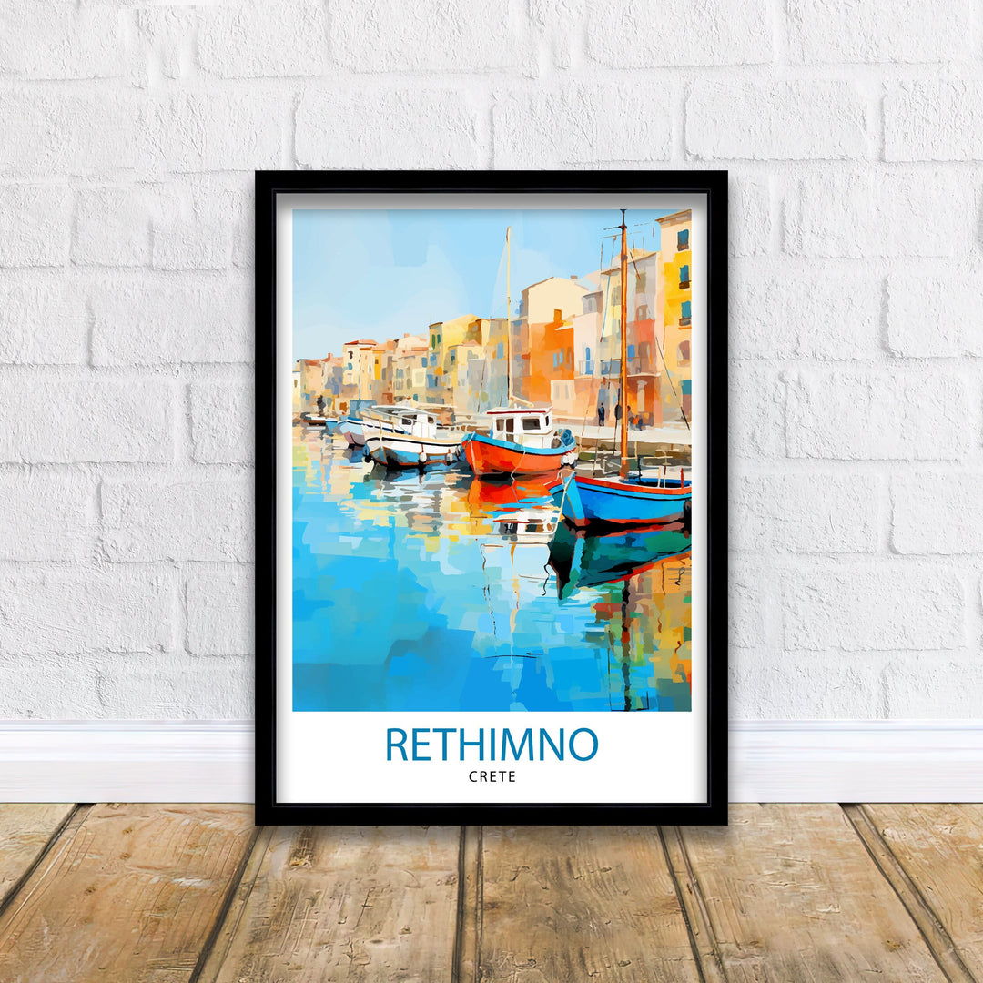 Rethymno Crete Poster Greek Island Art Venetian Harbor Poster Mediterranean Landscape Wall Decor Crete Town Illustration Greek Culture