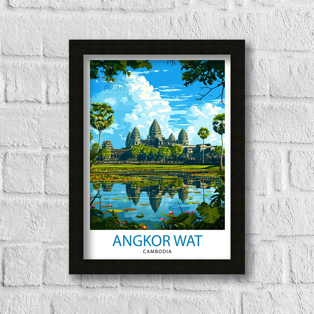 Angkor Wat Cambodia Print Ancient Temple Art Siem Reap Landmark Poster Khmer Architecture Wall Decor Historical Site Illustration Southeast