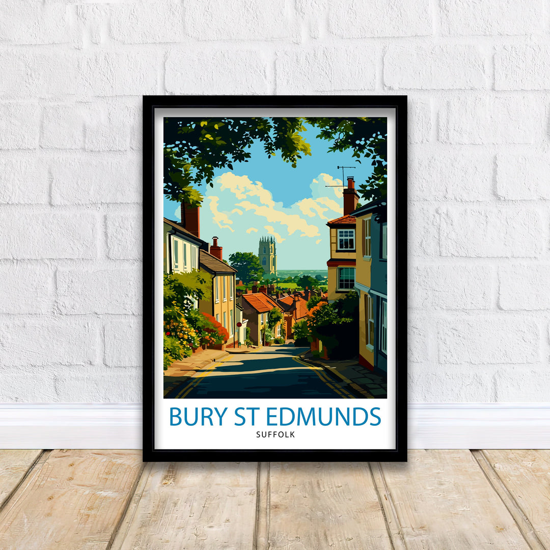 Bury St Edmunds Poster Historic Suffolk Town Art English Medieval Architecture Poster Market Town Wall Decor East Anglia Heritage