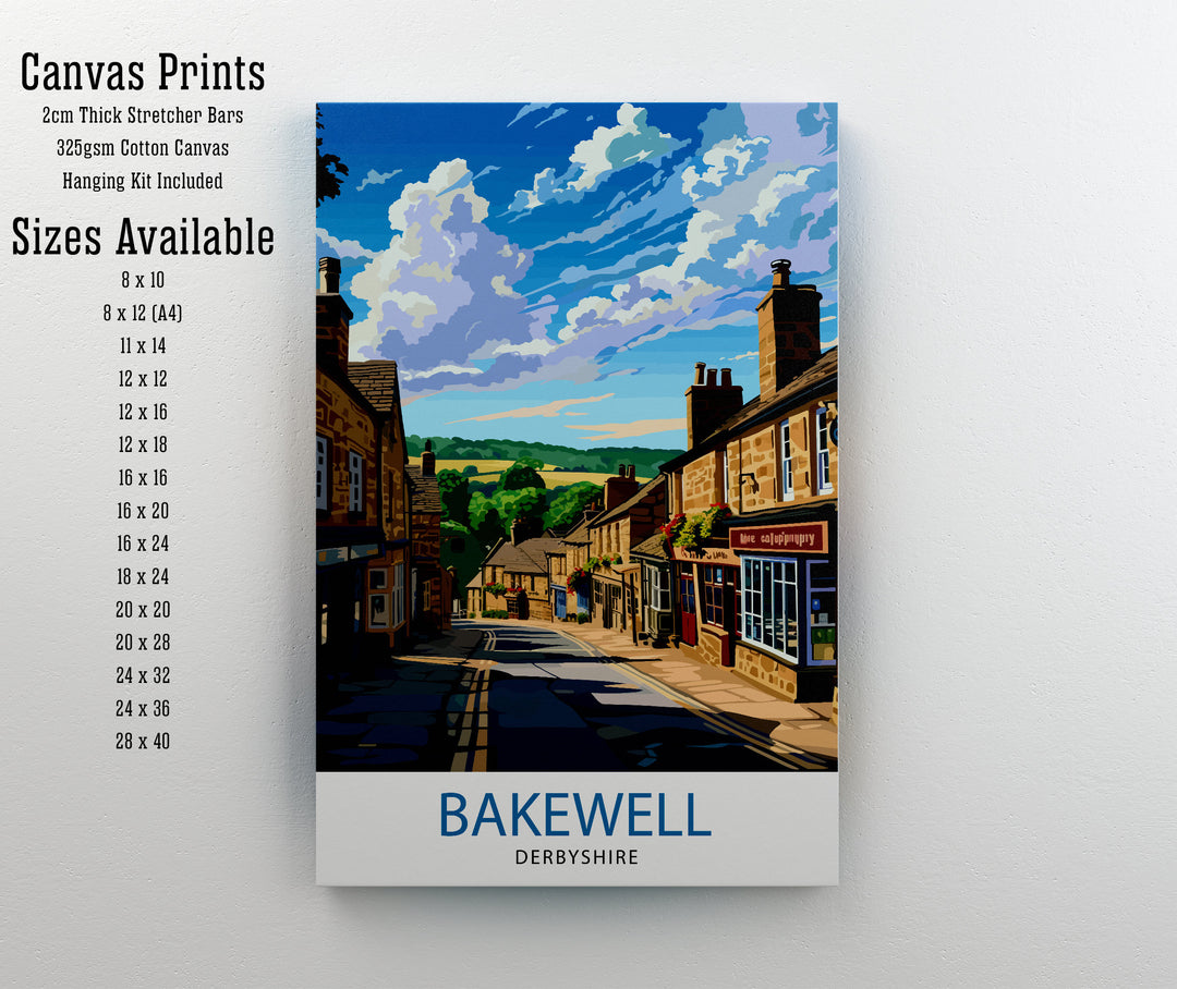 Bakewell England Poster Charming Market Town Art Derbyshire Dales Poster English Countryside Wall Decor Peak District Illustration