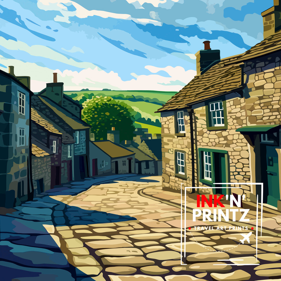 Grassington Yorkshire Poster English Village Art Yorkshire Dales Poster Rural England Wall Decor British Countryside Illustration Charming