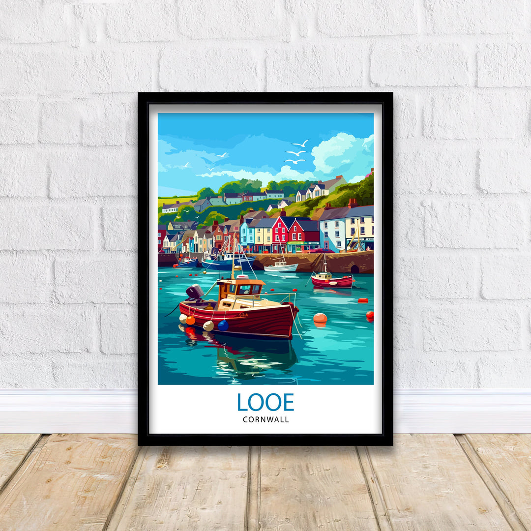 Looe Cornwall Travel Poster Looe Wall Decor Looe Home Living Decor Looe Cornwall Illustration Travel Poster Gift for Looe Cornwall Home Decor