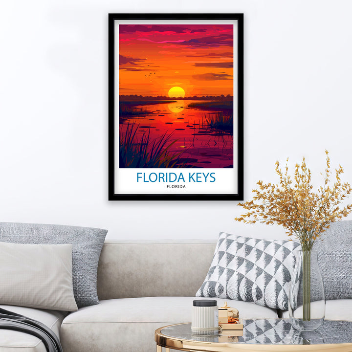 Florida Keys Print Tropical Island Chain Art Key West Poster Florida Archipelago Wall Decor US Coastal Illustration Sunshine State Artwork