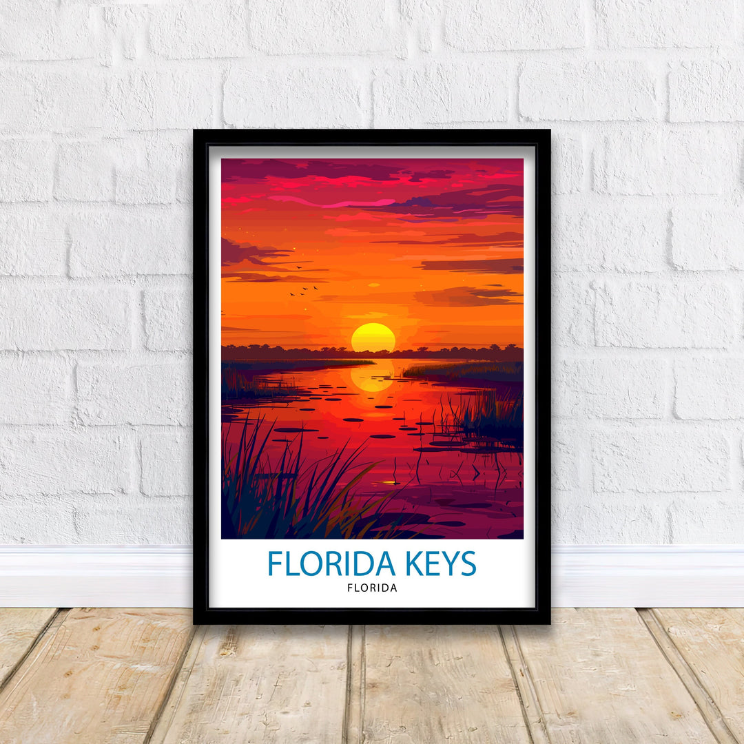 Florida Keys Print Tropical Island Chain Art Key West Poster Florida Archipelago Wall Decor US Coastal Illustration Sunshine State Artwork