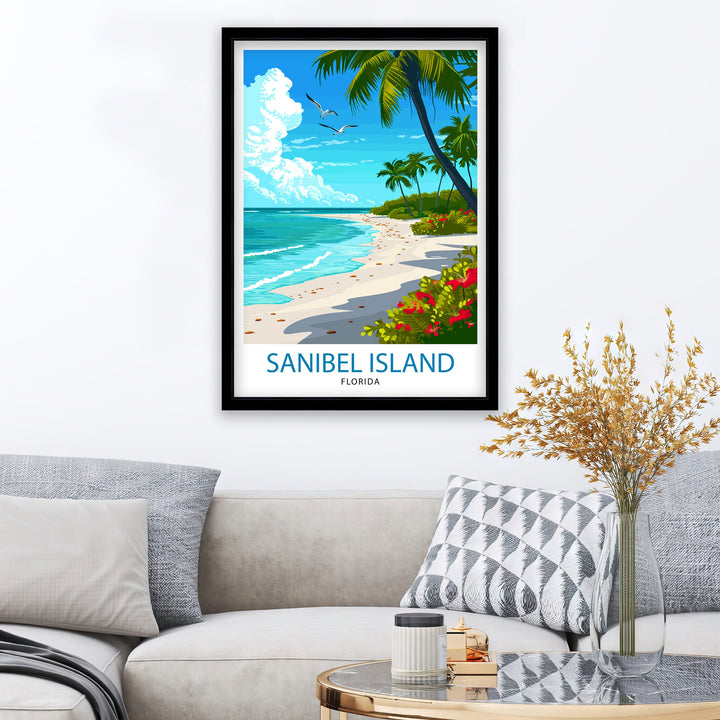 Sanibel Florida Print Beach Paradise Art Sanibel Island Poster Coastal Wildlife Wall Decor Florida Gulf Coast Illustration Seashell