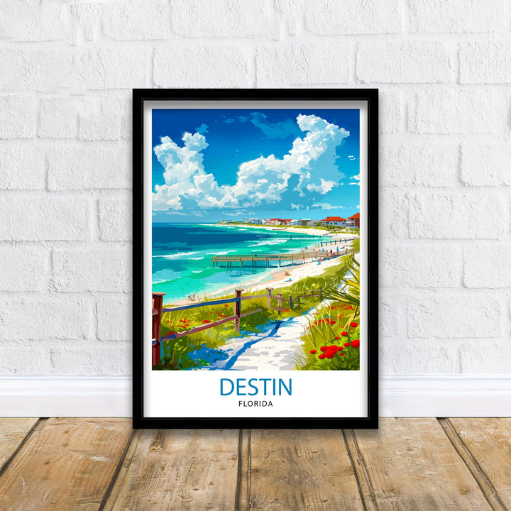 Destin Florida Print Emerald Coast Art White Sand Beach Poster Gulf of Mexico Wall Decor Florida Panhandle Illustration Coastal Town Artwork