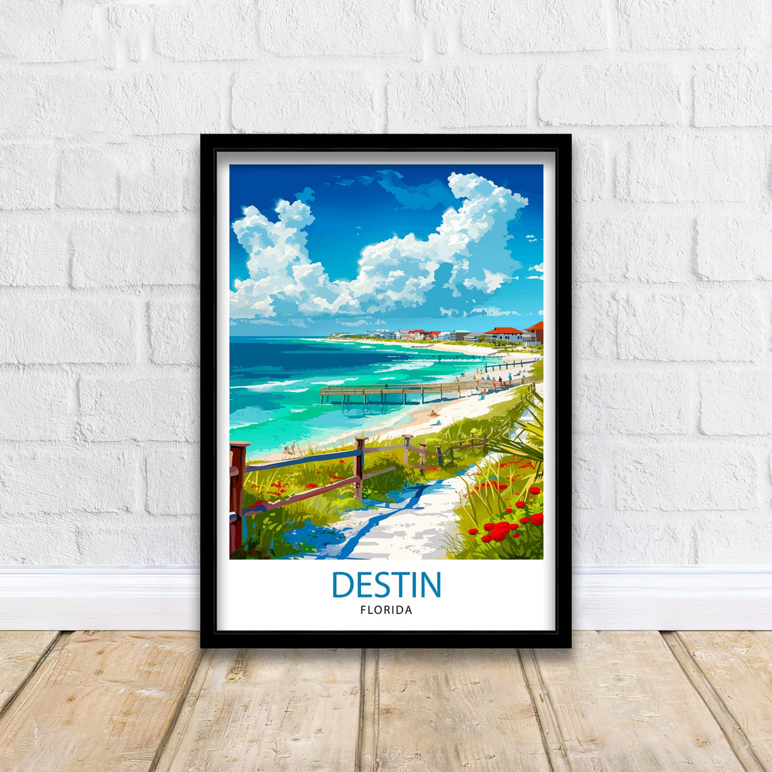 Destin Florida Print Emerald Coast Art White Sand Beach Poster Gulf of Mexico Wall Decor Florida Panhandle Illustration Coastal Town Artwork