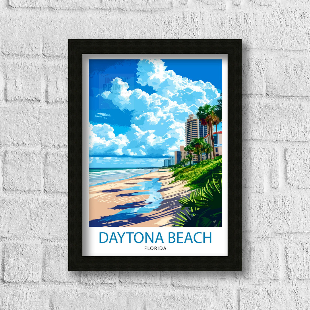 Daytona Beach Florida Print Famous Beach Art Daytona Speedway Poster Florida Coastline Wall Decor Atlantic Ocean Illustration Sunshine