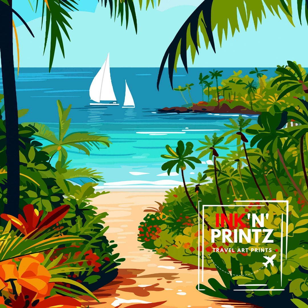 Key Biscayne Florida Print Tropical Island Art Miami Beach Poster Coastal Paradise Wall Decor Florida Keys Illustration Seaside Resort