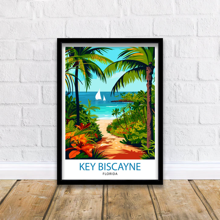 Key Biscayne Florida Print Tropical Island Art Miami Beach Poster Coastal Paradise Wall Decor Florida Keys Illustration Seaside Resort