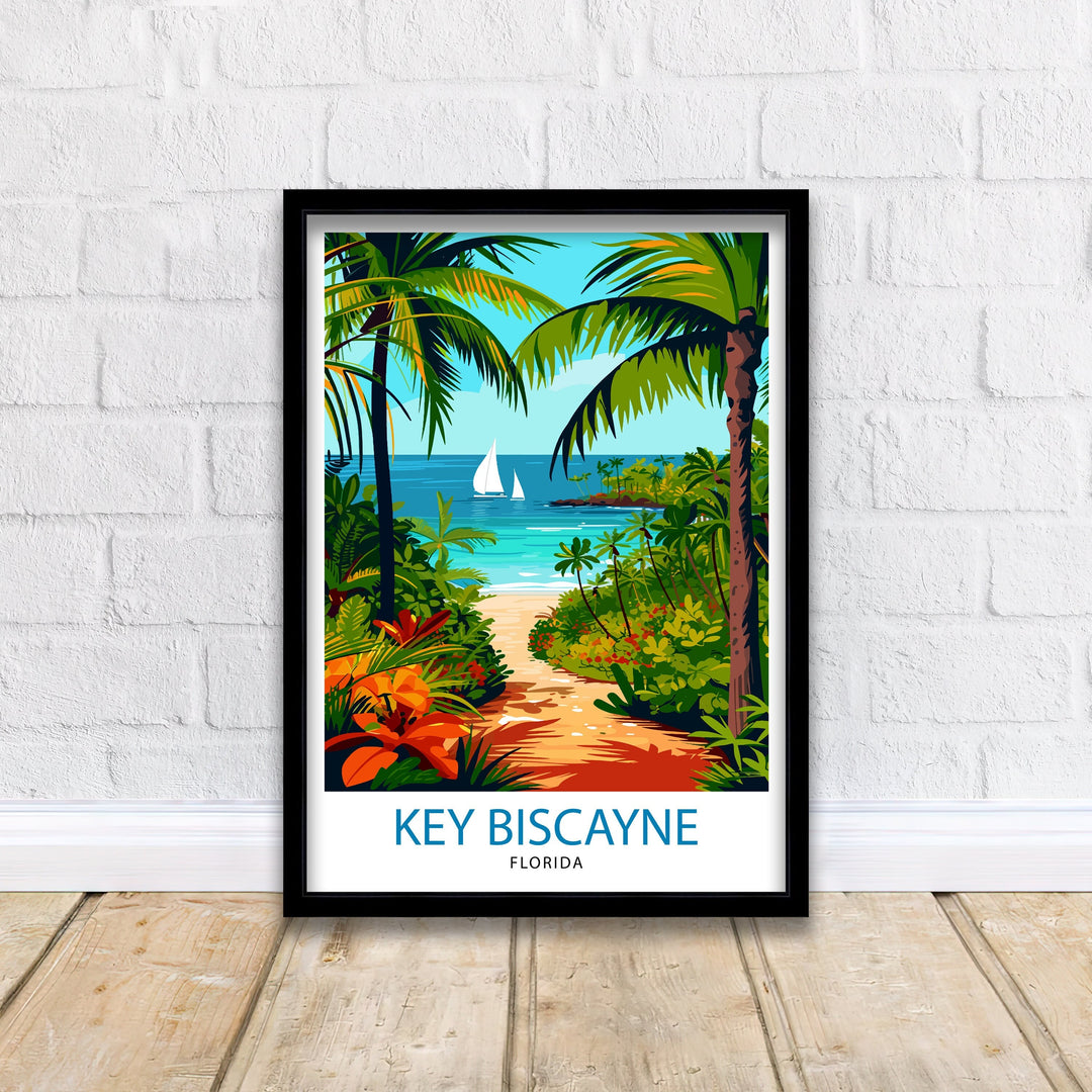 Key Biscayne Florida Print Tropical Island Art Miami Beach Poster Coastal Paradise Wall Decor Florida Keys Illustration Seaside Resort