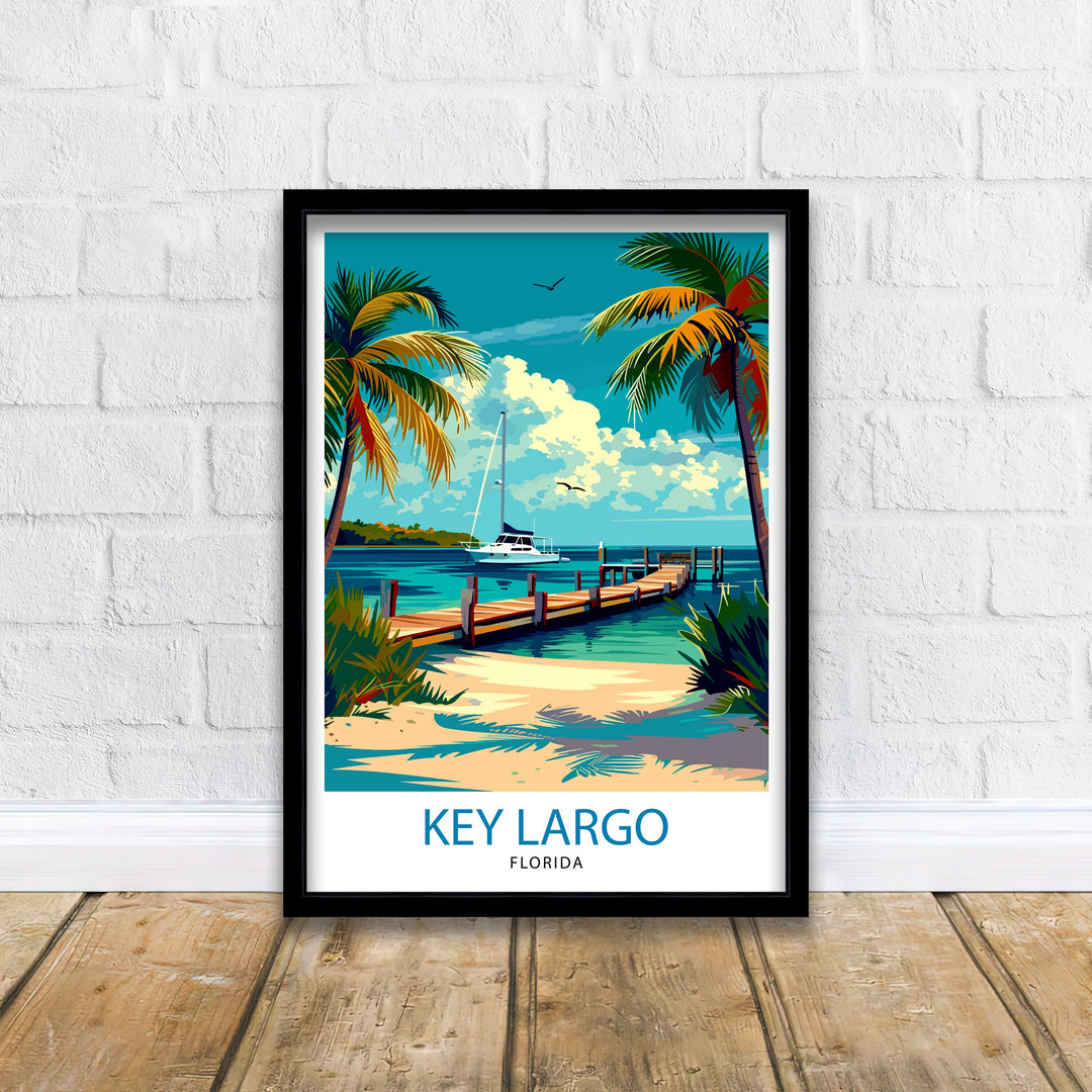 Key Largo Florida Print Gateway to the Keys Art Coral Reef Poster Tropical Paradise Wall Decor Florida Keys Illustration Island Escape