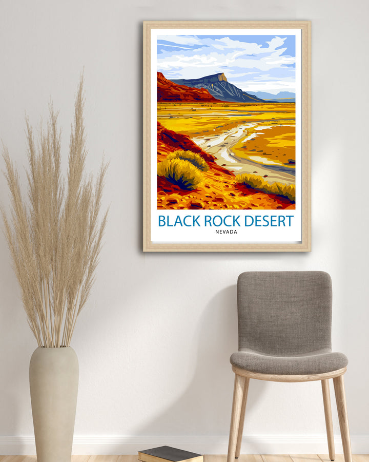 Black Rock Desert Nevada Print Playa Landscape Art Nevada Wilderness Wall Decor American Desert Illustration Unique Terrain Artwork