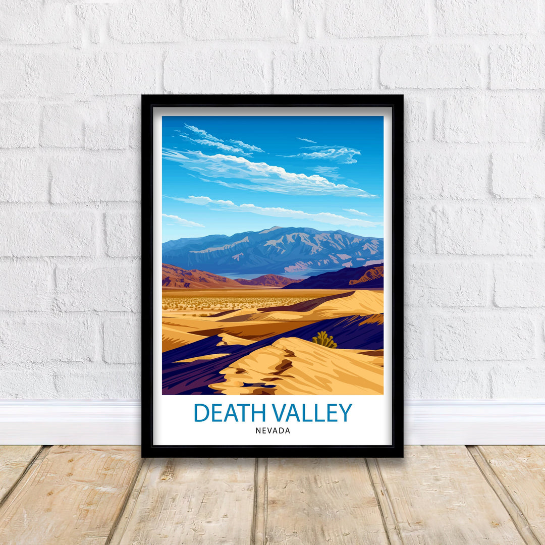 Death Valley Nevada Poster Extreme Desert Landscape Art National Park Poster USA Wilderness Wall Decor Natural Wonder Illustration