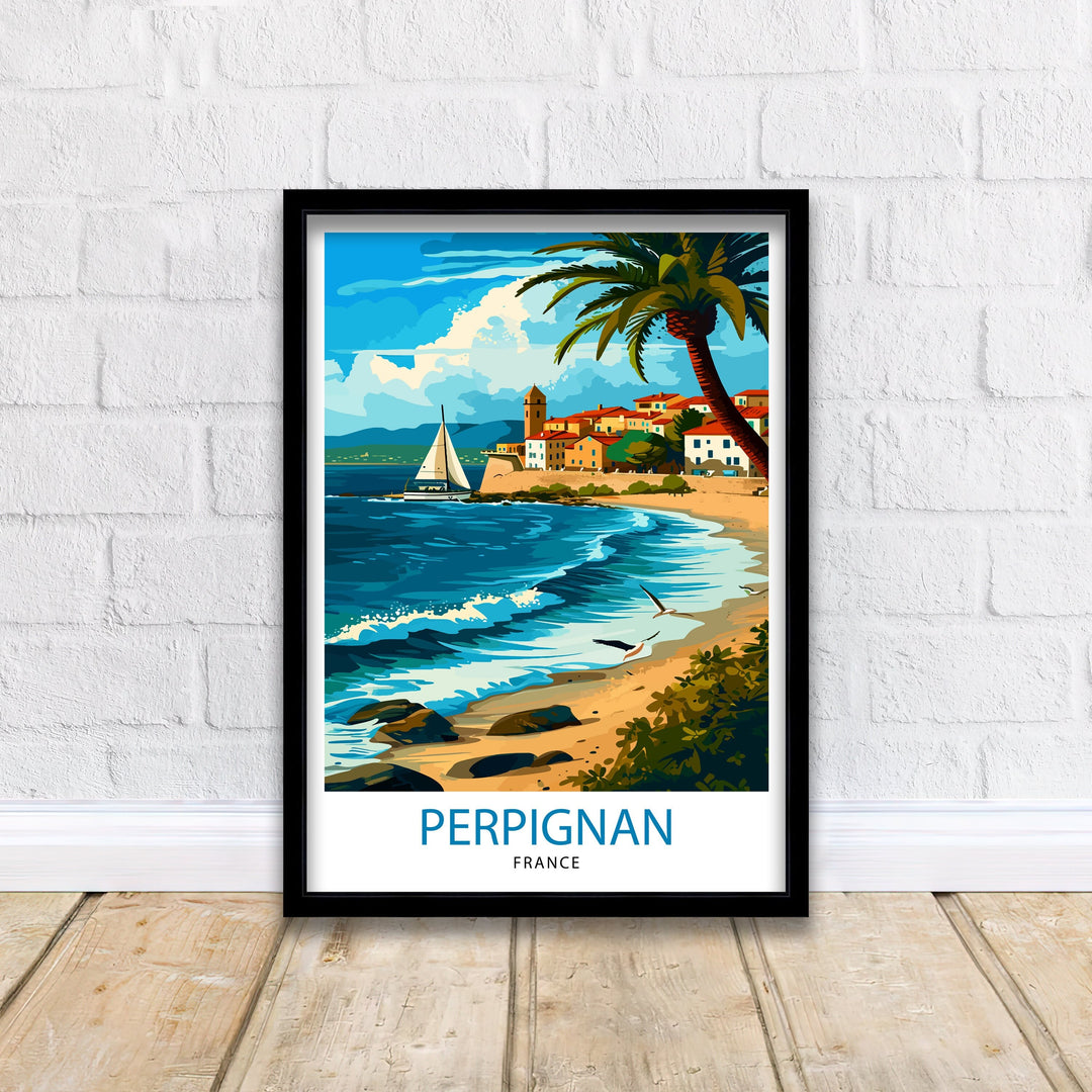 Perpignan France Poster Catalonian Influence Art French City Poster Languedoc-Roussillon Wall Decor Historic Architecture Illustration