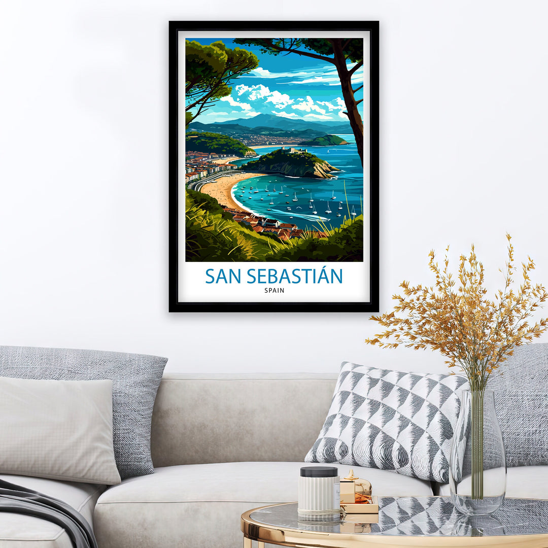 San Sebastian Travel Poster San Sebastian Wall Art San Sebastian Spain Illustration Travel Poster Gift for San Sebastian Spain Home Decor