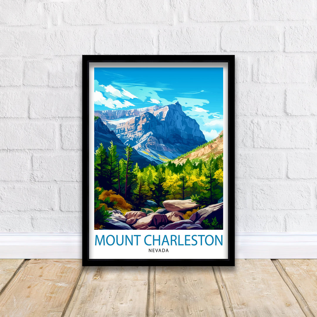 Mount Charleston Nevada Poster Alpine Wilderness Art Spring Mountains Poster Nevada Hiking Wall Decor Forest Retreat Illustration