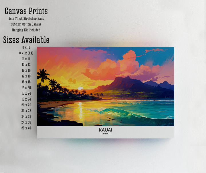 Kauai Hawaii Print Tropical Island Art Garden Isle Poster Hawaiian Paradise Wall Decor Kauai Landscape Illustration Pacific Ocean Scenery