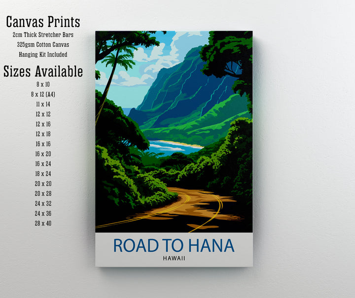 Road to Hana Maui Travel Print Maui Wall Decor Road to Hana Poster Hawaii Travel Prints Maui Art Print Hana Highway Illustration Maui Wall