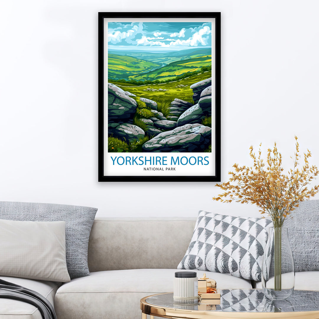 Yorkshire Moors Print English Countryside Art Heather Fields Poster British Moorland Wall Decor Wild Landscape Illustration Rural England